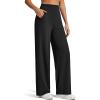 imageG4Free Womens Ribbed Knit Wide Leg Pants with Pockets Lightweight Stretchy Yoga Pants Casual LoungeBlack