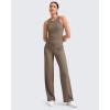 imageG4Free Womens Ribbed Knit Wide Leg Pants with Pockets Lightweight Stretchy Yoga Pants Casual LoungeDark Brown