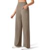 imageG4Free Womens Ribbed Knit Wide Leg Pants with Pockets Lightweight Stretchy Yoga Pants Casual LoungeDark Brown