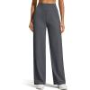 imageG4Free Womens Ribbed Knit Wide Leg Pants with Pockets Lightweight Stretchy Yoga Pants Casual LoungeDark Gray