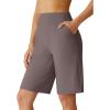 imageG4Free Ribbed Bermuda Shorts for Women 1011 High Waisted Crossover Shorts with Pockets for Workout Casual SummerTaupe