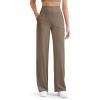imageG4Free Womens Ribbed Knit Wide Leg Pants with Pockets Lightweight Stretchy Yoga Pants Casual LoungeDark Brown