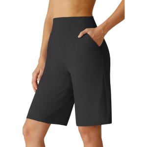 imageG4Free Ribbed Bermuda Shorts for Women 1011 High Waisted Crossover Shorts with Pockets for Workout Casual SummerBlack