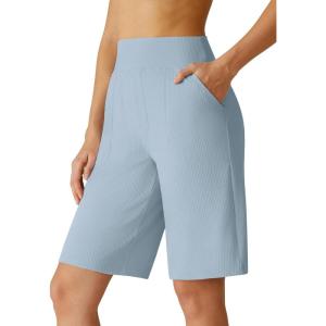 imageG4Free Ribbed Bermuda Shorts for Women 1011 High Waisted Crossover Shorts with Pockets for Workout Casual SummerBlue Willow