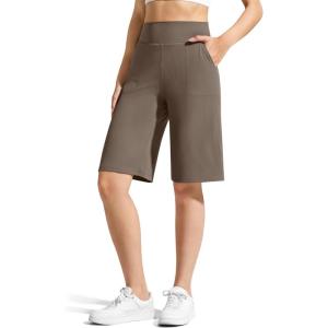 imageG4Free Ribbed Bermuda Shorts for Women 1011 High Waisted Crossover Shorts with Pockets for Workout Casual SummerDark Brown