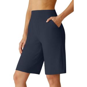 imageG4Free Ribbed Bermuda Shorts for Women 1011 High Waisted Crossover Shorts with Pockets for Workout Casual SummerDark Navy