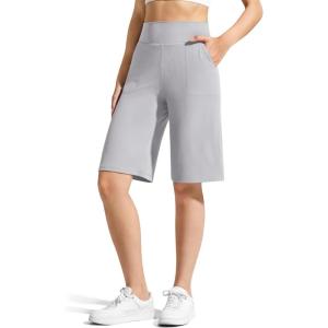 imageG4Free Ribbed Bermuda Shorts for Women 1011 High Waisted Crossover Shorts with Pockets for Workout Casual SummerSilver Gray