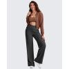 imageG4Free Ribbed Wide Leg Pants Women Breathable Stretchy Lightweight Cross Waist Yoga Pants with PocketsBlack