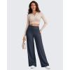 imageG4Free Ribbed Wide Leg Pants Women Breathable Stretchy Lightweight Cross Waist Yoga Pants with PocketsDark Navy