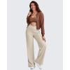 imageG4Free Ribbed Wide Leg Pants Women Breathable Stretchy Lightweight Cross Waist Yoga Pants with PocketsLight Khaki