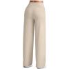 imageG4Free Ribbed Wide Leg Pants Women Breathable Stretchy Lightweight Cross Waist Yoga Pants with PocketsLight Khaki