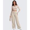 imageG4Free Ribbed Wide Leg Pants Women Breathable Stretchy Lightweight Cross Waist Yoga Pants with PocketsLight Khaki