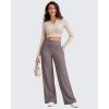 imageG4Free Ribbed Wide Leg Pants Women Breathable Stretchy Lightweight Cross Waist Yoga Pants with PocketsTaupe