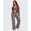 imageG4Free Ribbed Wide Leg Pants Women Breathable Stretchy Lightweight Cross Waist Yoga Pants with PocketsTaupe