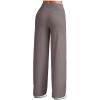 imageG4Free Ribbed Wide Leg Pants Women Breathable Stretchy Lightweight Cross Waist Yoga Pants with PocketsTaupe