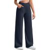 imageG4Free Ribbed Wide Leg Pants Women Breathable Stretchy Lightweight Cross Waist Yoga Pants with PocketsDark Navy