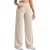 imageG4Free Ribbed Wide Leg Pants Women Breathable Stretchy Lightweight Cross Waist Yoga Pants with PocketsLight Khaki