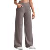 imageG4Free Ribbed Wide Leg Pants Women Breathable Stretchy Lightweight Cross Waist Yoga Pants with PocketsTaupe