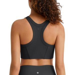 imageG4Free Ribbed Crewneck Sports Bras Padded for Women  Racerback Crop Tank Tops Workout Yoga Medium ImpactBlack