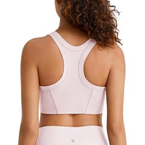 imageG4Free Ribbed Crewneck Sports Bras Padded for Women  Racerback Crop Tank Tops Workout Yoga Medium ImpactBlush