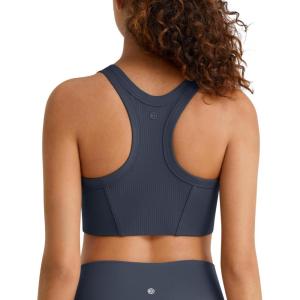 imageG4Free Ribbed Crewneck Sports Bras Padded for Women  Racerback Crop Tank Tops Workout Yoga Medium ImpactDark Navy