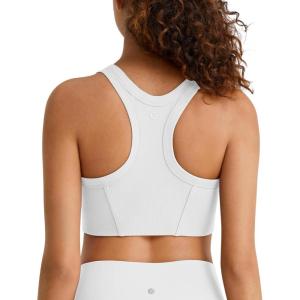 imageG4Free Ribbed Crewneck Sports Bras Padded for Women  Racerback Crop Tank Tops Workout Yoga Medium ImpactPure White