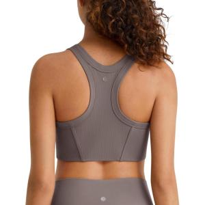 imageG4Free Ribbed Crewneck Sports Bras Padded for Women  Racerback Crop Tank Tops Workout Yoga Medium ImpactTaupe