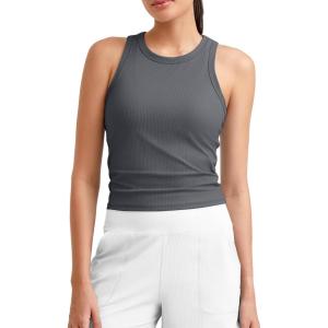 imageG4Free Workout Tank Tops for Women Slim Fitted Racerback Ribbed Athletic Gym Yoga Tanks Summer CasualDark Gray