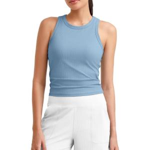 imageG4Free Workout Tank Tops for Women Slim Fitted Racerback Ribbed Athletic Gym Yoga Tanks Summer CasualDusty Blue