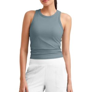 imageG4Free Workout Tank Tops for Women Slim Fitted Racerback Ribbed Athletic Gym Yoga Tanks Summer CasualGray Blue