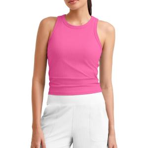 imageG4Free Workout Tank Tops for Women Slim Fitted Racerback Ribbed Athletic Gym Yoga Tanks Summer CasualHot Pinkrosy Pink