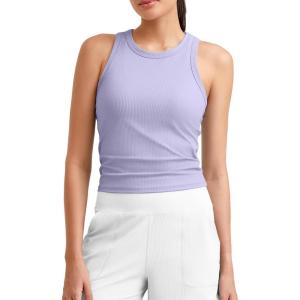 imageG4Free Workout Tank Tops for Women Slim Fitted Racerback Ribbed Athletic Gym Yoga Tanks Summer CasualLavender