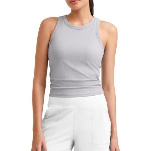 imageG4Free Workout Tank Tops for Women Slim Fitted Racerback Ribbed Athletic Gym Yoga Tanks Summer CasualSilver Gray