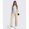 imageG4Free Ribbed Ankle Pants for Women 78 Length Wide Leg Yoga Pants with Pockets Casual TravelLight Khaki