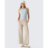 imageG4Free Ribbed Ankle Pants for Women 78 Length Wide Leg Yoga Pants with Pockets Casual TravelLight Khaki