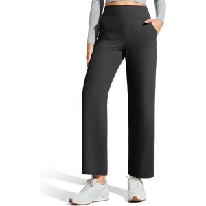 imageG4Free Ribbed Ankle Pants for Women 78 Length Wide Leg Yoga Pants with Pockets Casual TravelBlack