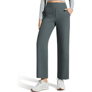 imageG4Free Ribbed Ankle Pants for Women 78 Length Wide Leg Yoga Pants with Pockets Casual TravelDark Gray