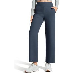 imageG4Free Ribbed Ankle Pants for Women 78 Length Wide Leg Yoga Pants with Pockets Casual TravelDark Navy
