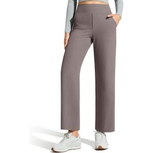 imageG4Free Ribbed Ankle Pants for Women 78 Length Wide Leg Yoga Pants with Pockets Casual TravelTaupe