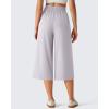 imageG4Free Chillwhisp Flowy Capri Pants for Women Lightweight Wide Leg Cropped Pants Elastic Waist Palazzo Capris for BeachChime Gray