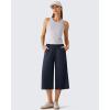 imageG4Free Chillwhisp Flowy Capri Pants for Women Lightweight Wide Leg Cropped Pants Elastic Waist Palazzo Capris for BeachDark Navy