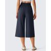imageG4Free Chillwhisp Flowy Capri Pants for Women Lightweight Wide Leg Cropped Pants Elastic Waist Palazzo Capris for BeachDark Navy