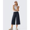 imageG4Free Chillwhisp Flowy Capri Pants for Women Lightweight Wide Leg Cropped Pants Elastic Waist Palazzo Capris for BeachDark Navy
