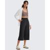 imageG4Free Chillwhisp Lightweight Flowy Wide Leg Capris Women  Front Seam Summer Cropped Pants for Travel BeachBlack