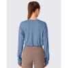 imageG4Free Lightbreeze Drawstring Hem Workout Tops Women  UPF 50 UV Shirts Long Sleeve Crop with Thumbholes Loose FitDusty Blue