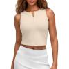 imageG4Free BareFeel Tennis Yoga Tank Tops Half Zip Workout Athletic Sleeveless Athleisure Tanks High Neck Gym Golf Slim FitLight Khaki
