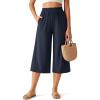 imageG4Free Chillwhisp Flowy Capri Pants for Women Lightweight Wide Leg Cropped Pants Elastic Waist Palazzo Capris for BeachDark Navy