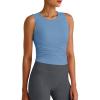 imageG4Free Lightbreeze Workout Tank Tops for Women Side Ruched Sleeveless High Neck Crop Top Summer Athletic Gym ShirtsDusty Blue