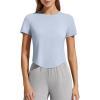 imageG4Free Soft Lyocell Workout Tops Quick Dry Womens Short Sleeve Crop TShirt Crewneck Casual Tees Athletic Running YogaLight Denim