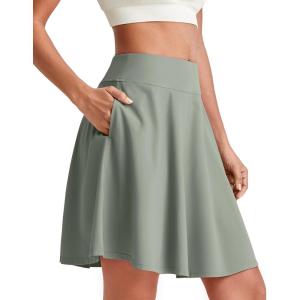 imageG4Free 20 Knee Length Tennis Skirts for Women High Waisted Golf Skorts Soft Athletic Builtin Shorts 3 PocketsSmoky Green